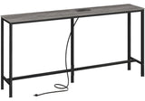 SUPERJARE Console Table with Outlet, 63 Inch Sofa Table with Charging Station, Narrow Entryway Table, Skinny Hallway Table, Behind Couch Table Skinny for Entryway, Living Room, Plants -Gray SUPERJARE