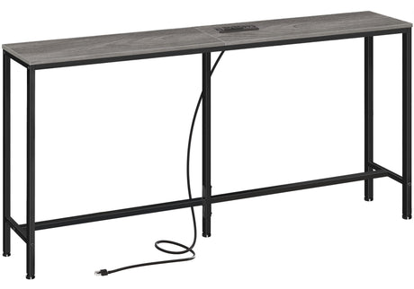 SUPERJARE Console Table with Outlet, 63 Inch Sofa Table with Charging Station, Narrow Entryway Table, Skinny Hallway Table, Behind Couch Table Skinny for Entryway, Living Room, Plants -Gray SUPERJARE