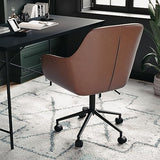 Martha Stewart Rayna Swivel Task Chair with Flared Arms for Home Office in Saddle Brown Faux Leather with Oil Rubbed Bronze Frame Martha Stewart
