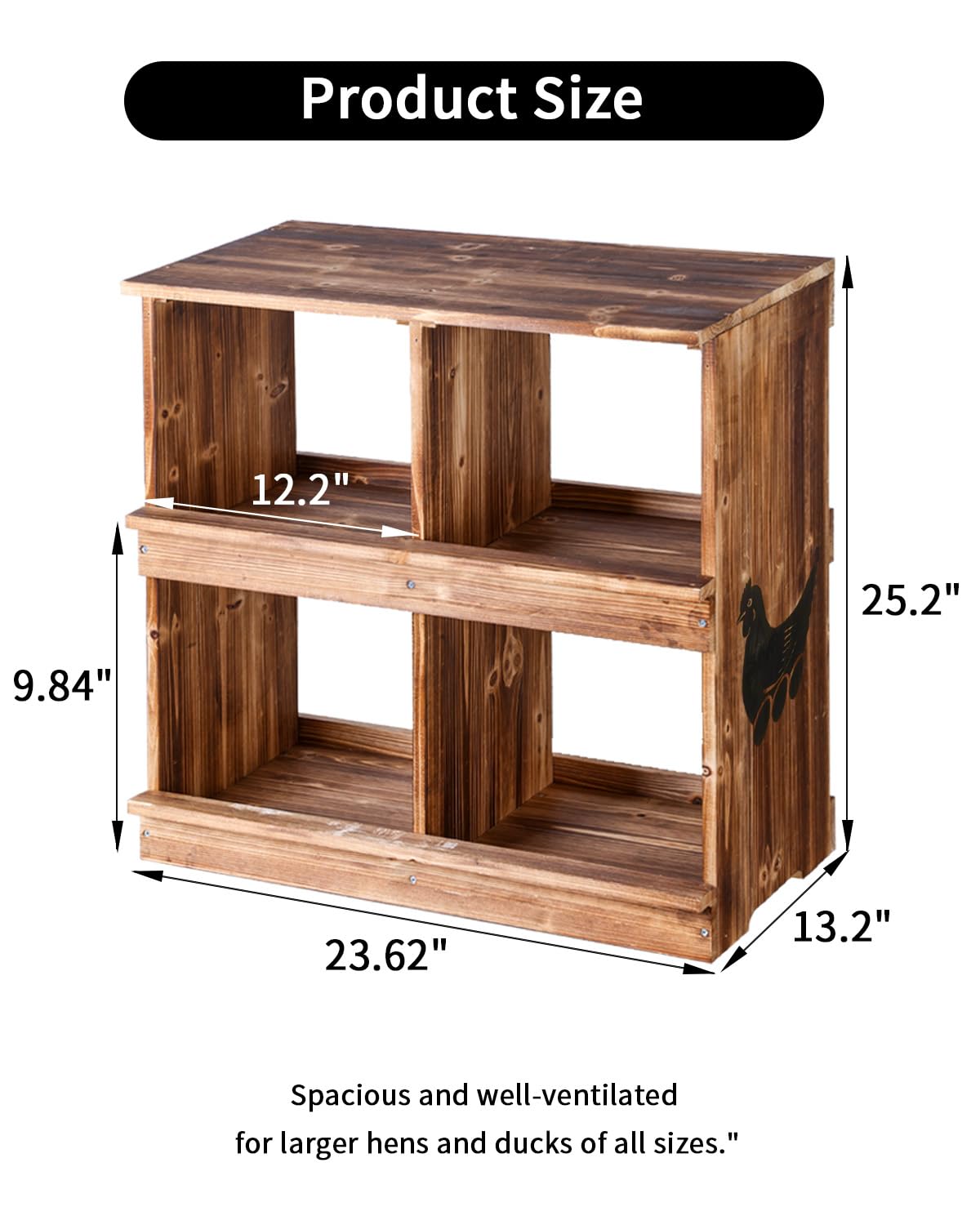 JoneCafe Nesting Boxes for Chickens - Wooden Chicken Nesting Box for Chicken Coop Accessories, Sturdy 4-Compartment Wall Mount Egg Laying Box for Hens, Chickens, and Ducks(Richly Charred) JoneCafe