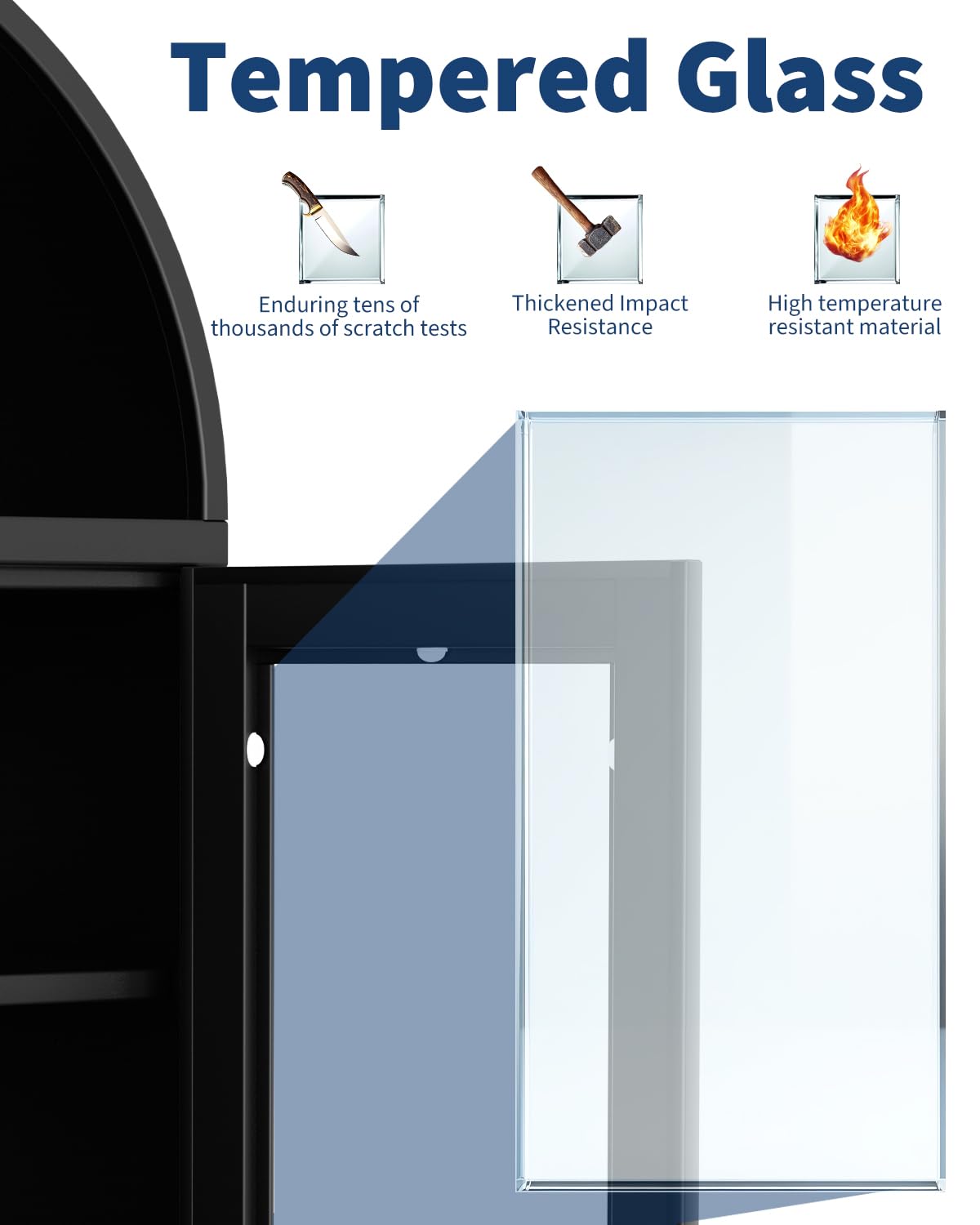 GarveeHome 73 in Tall Arched Cabinet with Glass Doors & Adjustable Shelves, Modern Farmhouse Kitchen Pantry Cabinet, Display Bookshelf for Dining Room, Living Room, Black GarveeHome