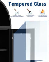 GarveeHome 73 in Tall Arched Cabinet with Glass Doors & Adjustable Shelves, Modern Farmhouse Kitchen Pantry Cabinet, Display Bookshelf for Dining Room, Living Room, Black GarveeHome