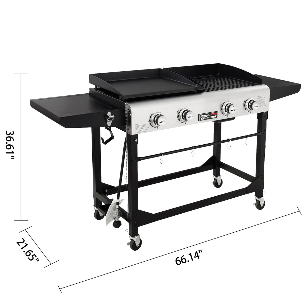 Royal Gourmet GD401 Portable Propane Gas Grill and Griddle Combo with Side Table | 4-Burner, Folding Legs,Versatile, Outdoor | Black 66 Inch Royal Gourmet