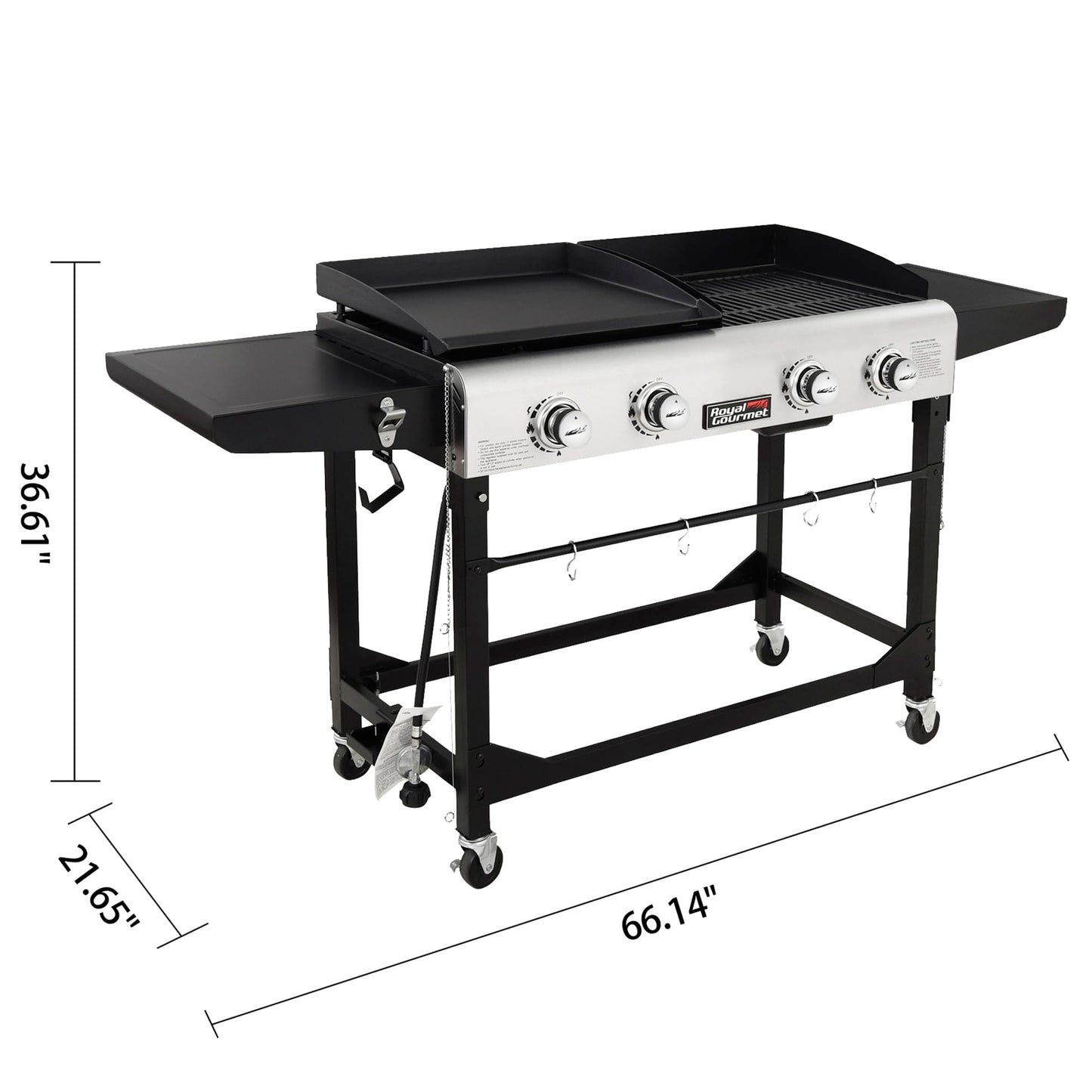 Royal Gourmet GD401 Portable Propane Gas Grill and Griddle Combo with Side Table | 4-Burner, Folding Legs,Versatile, Outdoor | Black 66 Inch