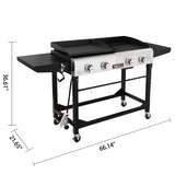 Royal Gourmet GD401 Portable Propane Gas Grill and Griddle Combo with Side Table | 4-Burner, Folding Legs,Versatile, Outdoor | Black 66 Inch Royal Gourmet
