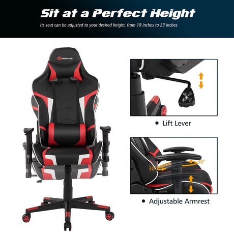 CHEFJOY Massage Gaming Chair, High Back Office Computer Chair with Headrest and Lumbar Support, Racing Style Reclining Swiveling Game Chair for Home Office (Red) CHEFJOY
