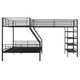Triple Bunk Beds, L-Shape Twin Over Full Bunk Bed Attached a Loft Bed with Desk, Triple Bunk Beds with Slide, Metal Corner Bunk Bed Frame for Three Kids Boys Girls Teens, Antique Black Bellemave