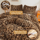 XeGe Cheetah Print Fluffy Faux Fur Duvet Cover Set, 3 Pieces Soft Plush Shaggy Fuzzy Bedding Set(1 Faux Fur Leopard Print Comforter Cover + 2 Furry Pillowcases), Zipper Closure(Queen, Brown) XeGe