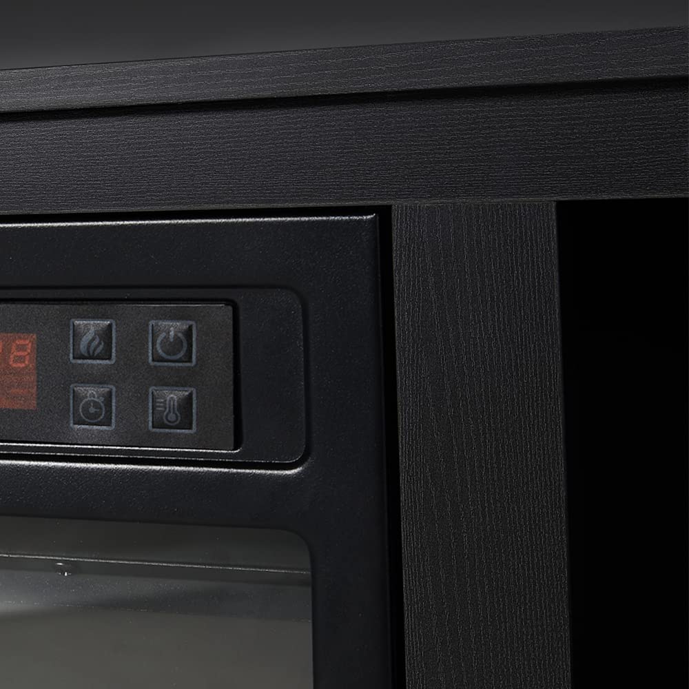 AMERLIFE Fireplace TV Stand, Wood Texture Entertainment Center with 23'' Electric Fireplace, Farmhouse Entertainment Stand Media TV Console for TVs Up to 80'', 70 inches, Black AMERLIFE