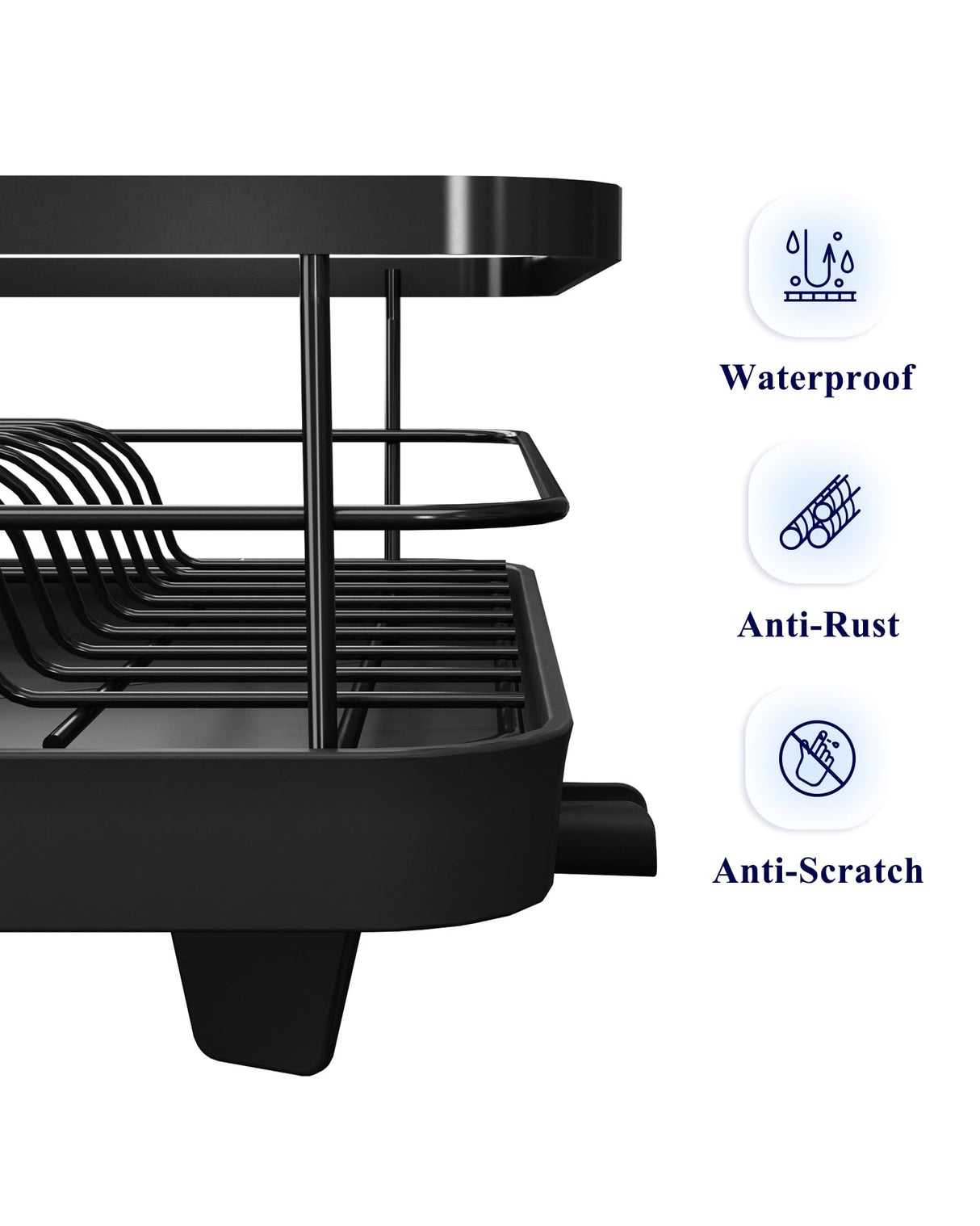 Kitsure Dish Drying Rack- Space-Saving Dish Rack, Dish Racks for Kitchen Counter, Stainless Steel Kitchen Drying Rack with a Cutlery Holder, 12''W x 15''L, Black Kitsure
