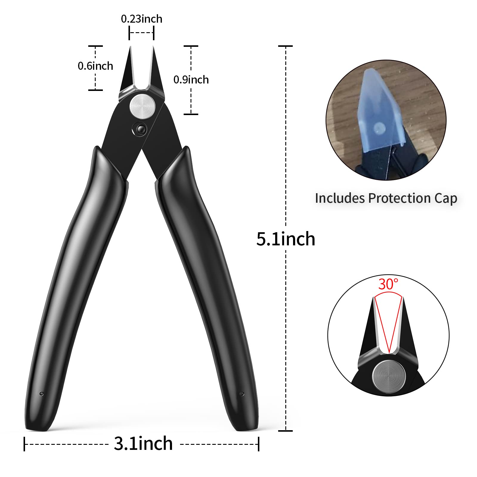 BOENFU Micro Wire Cutter Jewelry Wire Cutters Zip Tie Cutters 2-Pack Flush Cut Nippers Precision Small Side Cutting Pliers for 3d Print, Plastic Models, Jewelry, Electronics, Black, 5 Inches - WoodArtSupply