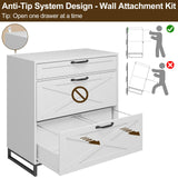 Lateral File Cabinet with 3 Drawers, Modern Farmhouse File Cabinet for Legal/Letter/A4 Size Hanging Files, Printer Stand Large Wood Home Office, White Vabches