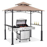 ABCCANOPY 8x5 Grill Gazebo - Outdoor BBQ Canopy Shelter with Led Light for Patio Backyard Grilling (Khaki) ABCCANOPY