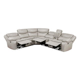 Lexicon L-Shaped Power Reclining Sectional Couch, Faux Leather Reclining Sectional Sofa, 3 Recliners, Wall Hugger, Right Storage Console, Cup Holders, Receptacles, Charging Ports, Silver Gray Lexicon