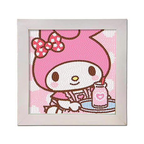 PERFECTSIGHT Cute 5D Diamond Art Kits with Wooden Frame, Kawaii DIY Painting Art for Adults, Diamond Arts and Crafts Sets, Big Gem Full Drill Diamond Dots for Women Beginners (Milk) PERFECTSIGHT