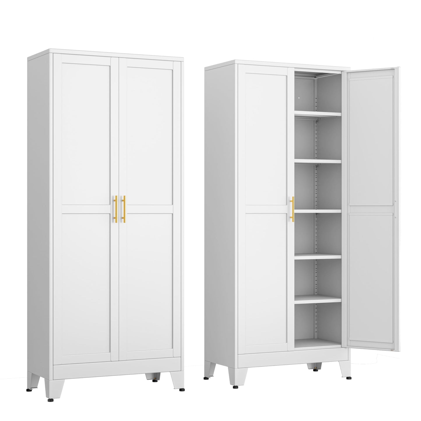 PAOFIN Kitchen Pantry Storage Cabinet with Doors and Adjustable Shelves, Metal ClosetMaid Food Pantry Cabinets, 75" Tall Freestanding Cupboard for Kitchen, Laundry or Utility Room, White - WoodArtSupply