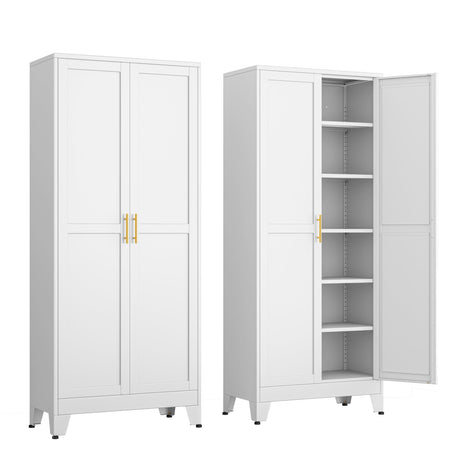 PAOFIN Kitchen Pantry Storage Cabinet with Doors and Adjustable Shelves, Metal ClosetMaid Food Pantry Cabinets, 75" Tall Freestanding Cupboard for Kitchen, Laundry or Utility Room, White PAOFIN