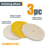 POWERTEC 6-Inch Bench Buffer Jewelry Polisher - Includes 5PCs 80Ply Buffing Wheels + 3PCs Polishing Compound Set | Benchtop Buffing Machine for Metal, Jewelry, Knives, Wood, Jade, and Plastic (BF601D) POWERTEC