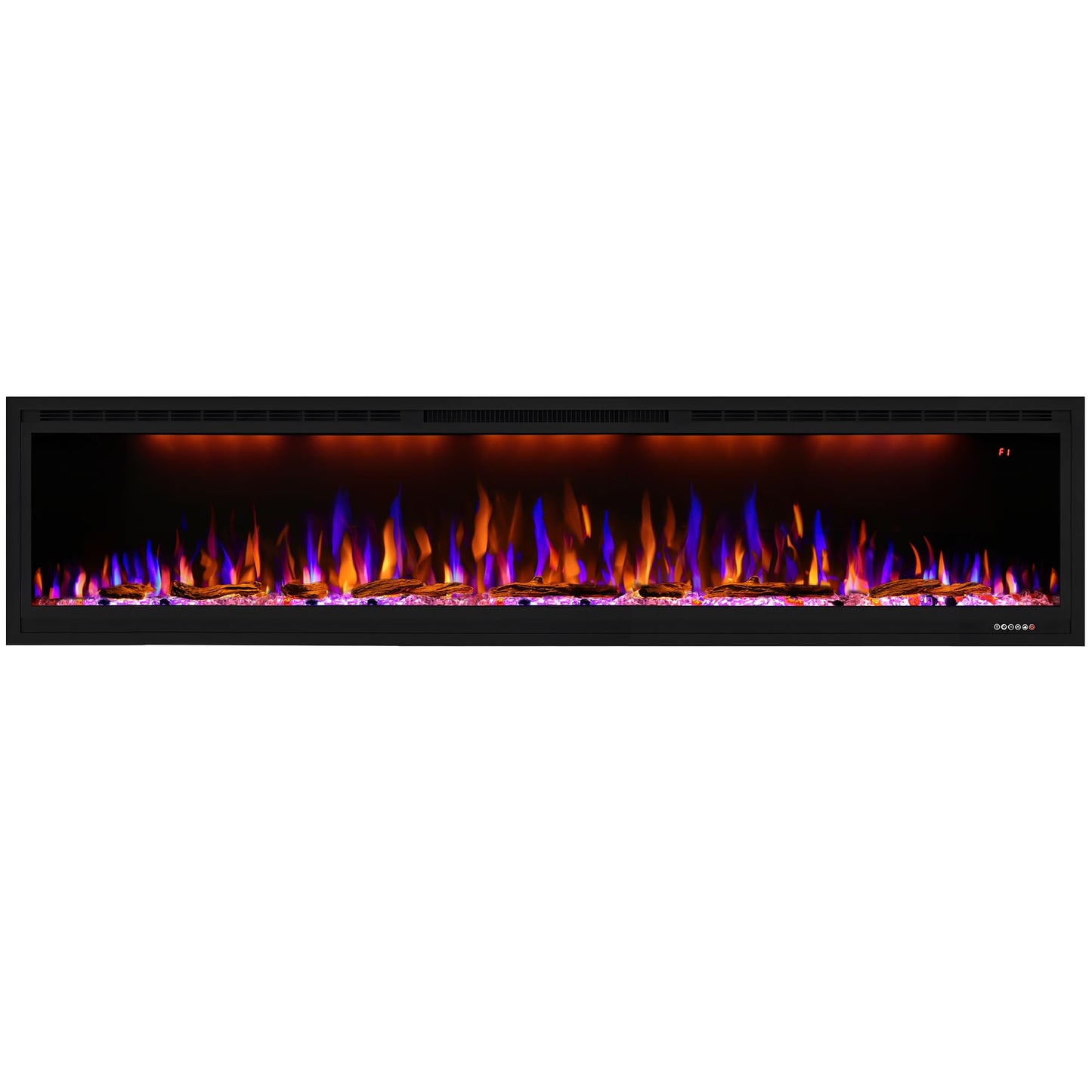 Dreamflame Electric Fireplace 74 inch, Recessed Wall Mounted Fireplace Heater, Logs & Crystal, Multicolor Flame Combinations, Overheating Protection, Black (74")