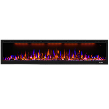 Dreamflame Electric Fireplace 74 inch, Recessed Wall Mounted Fireplace Heater, Logs & Crystal, Multicolor Flame Combinations, Overheating Protection, Black (74") Dreamflame
