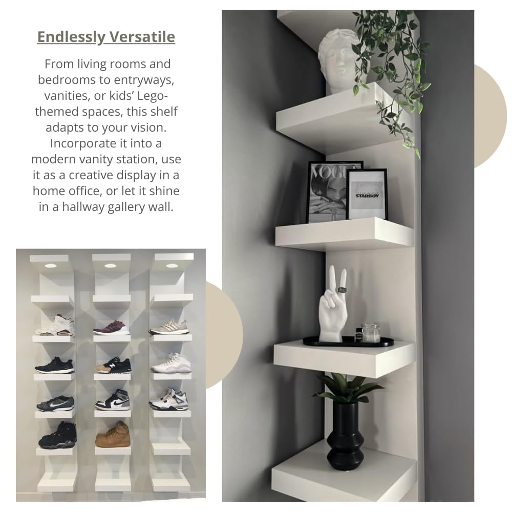 UrbanNook 7-Tier Floating Wall Shelf with LED Lights – White Modern Display Shelving Unit with Remote Control – Wall Mounted Bookshelf for Living Room, Bedroom, or Office Decor UrbanNook