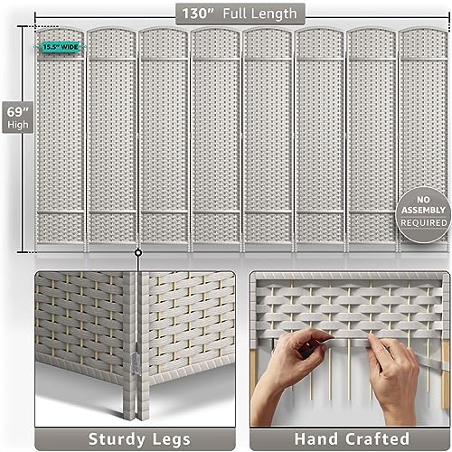 Sorbus 8 Panel Room Divider 6 ft. Tall - Privacy Screen, Extra Wide Double Hinged Panels, Mesh Hand-Woven Design, Partition Room Dividers and Folding Privacy Screens, Wall Divider for Room Separation Sorbus