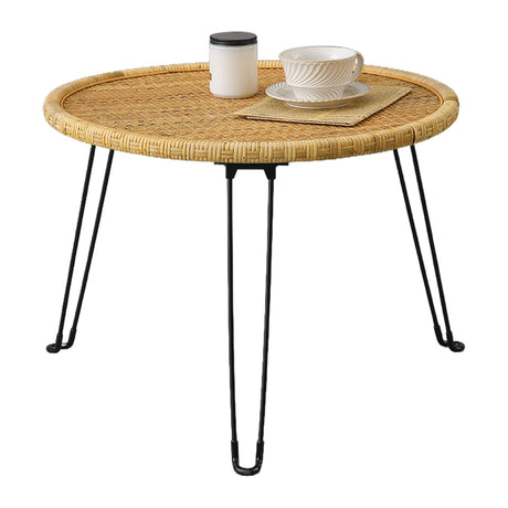 XQXJJZSP Boho Living Room Round Coffee Table 24 X 18 Inch, Handmade Decorative Coastal Wicker Side Tables, Foldable Rattan End Tables Bedroom Balcony Couch XQXJJZSP