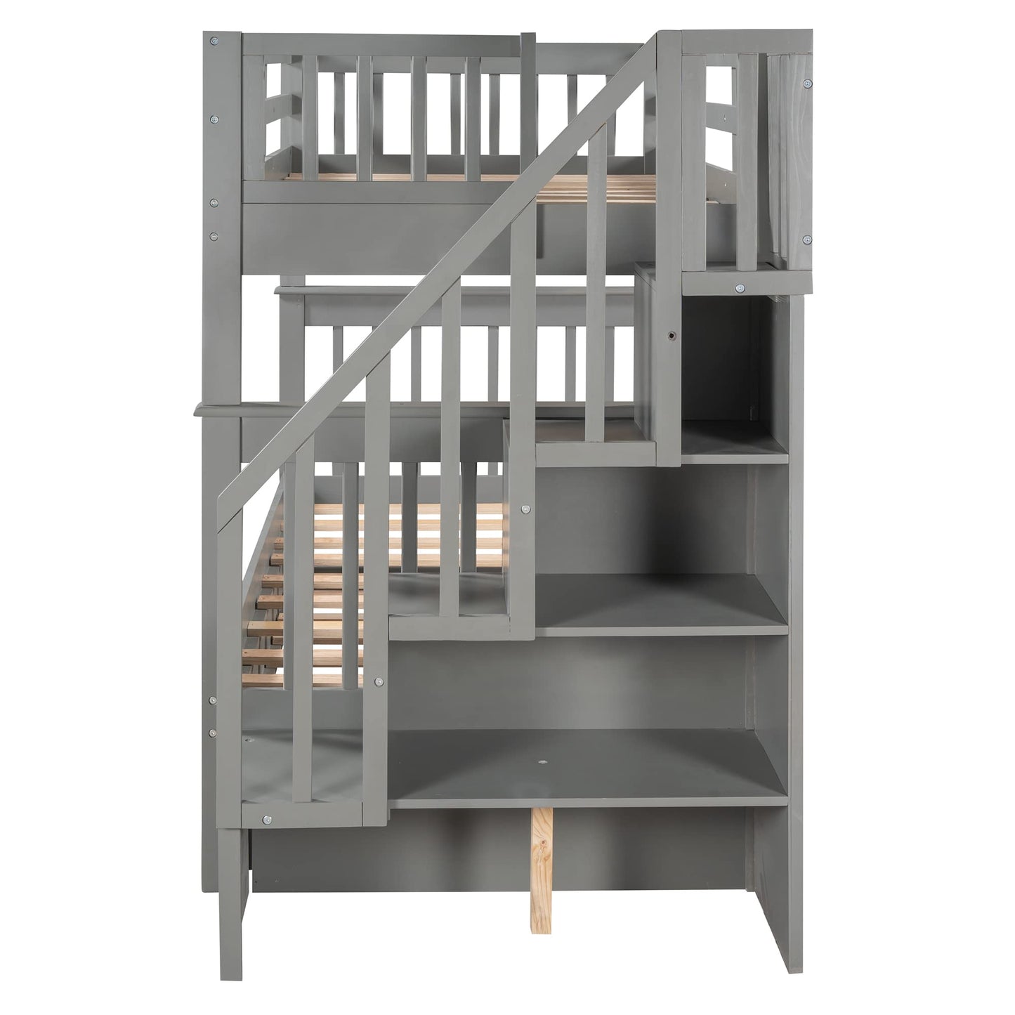 Stunning Gray Twin Over Twin Bunk Bed with Stairs and Trundle by Harper & Bright Designs - WoodArtSupply