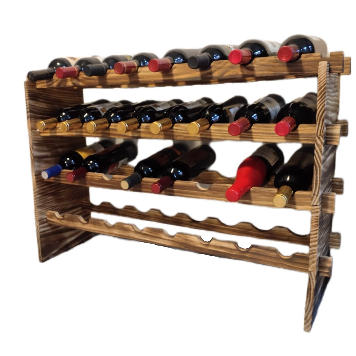 LoongZDD Carbonized Pine Wood Wine Rack - 4-Tier Stackable Wine Storag ...