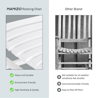 MAMIZO Wooden Rocking Chair Outdoor with High Back,Rocking Chair Indoor Oversized Easy to Assemble for Garden,Lawn, Balcony, Backyard,Porch,Wooden Rocking Chair,Porch Rocker（White）