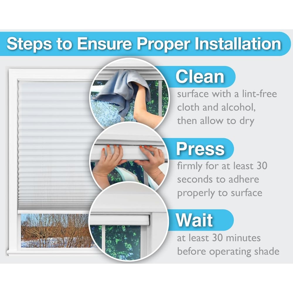 Redi Shade No Tools Easy Lift Trim-at-Home Cordless Pleated Light Blocking Fabric Shade Natural, 30" W x 64" L, (Fits windows 19 in - 30 in) Redi Shade