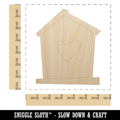 Birdhouse with Heart Unfinished Wood Shape Piece Cutout for DIY Craft Projects - 1/4 Inch Thick - 6.25 Inch Size