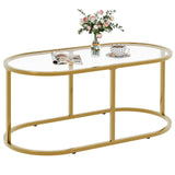 Coffee Table Gold Glass Coffee Tables for Living Room, Oval Table Center Table with Sturdy Metal Frame,Modern Tempered Glass Accent Tables for Bedroom Home Office Wolawu