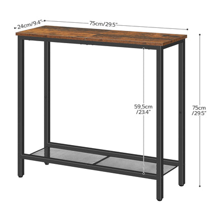 HOOBRO 29.5" Narrow Console Table, Small Entryway Table with Shelf, 2 Tier Thin Sofa Table, Side Table, Display Table, for Hallway, Living Room, Bedroom, Rustic Brown and Black BF74XG01 - WoodArtSupply