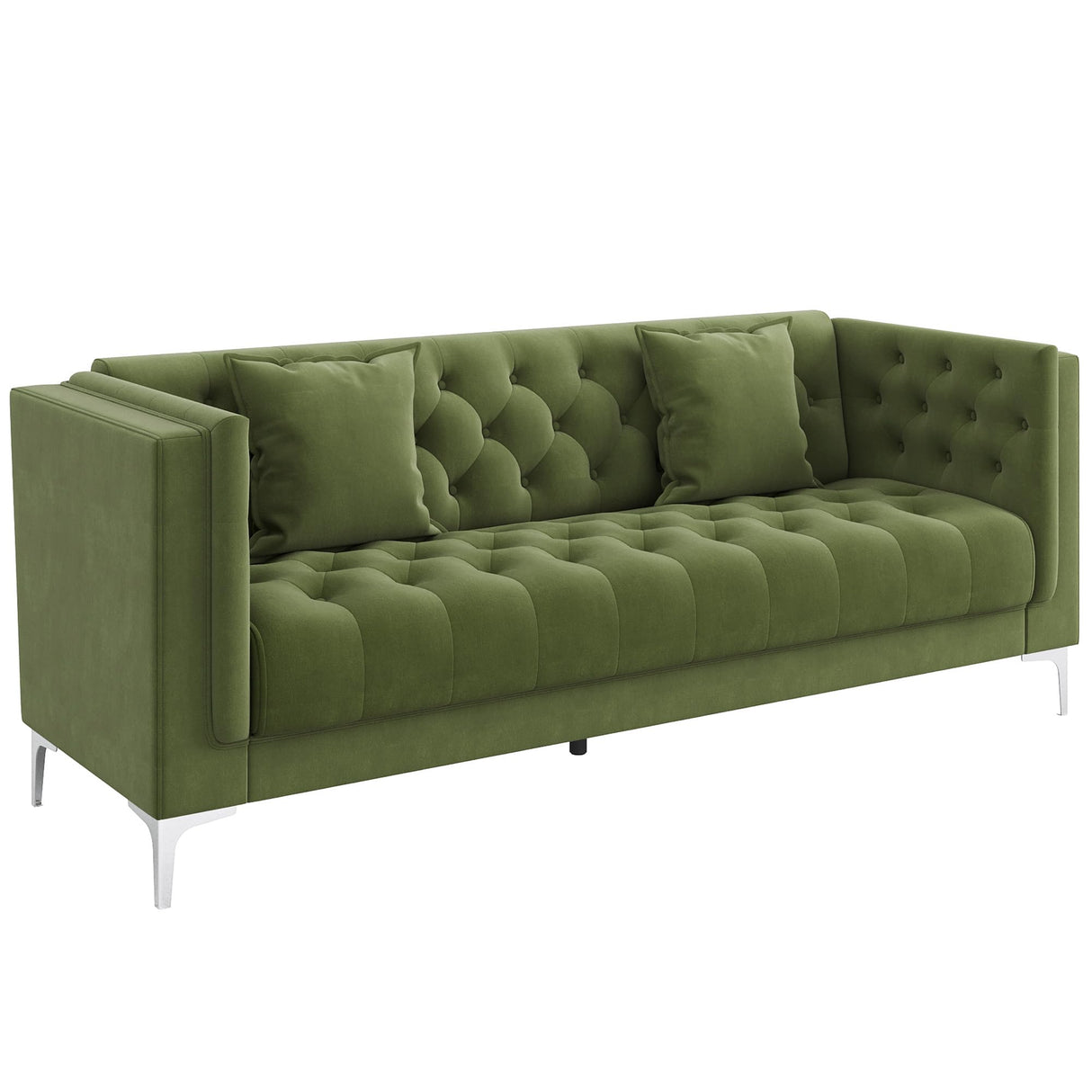 HIFIT 79" W Green Velvet Sofa Couch with 2 Pillows, 3 Seater Couches for Living Room, Handmade Button Tufted Cushions and Metal Legs, Modern Sofa for Apartment, Office HIFIT