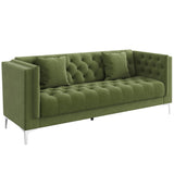 HIFIT 79" W Green Velvet Sofa Couch with 2 Pillows, 3 Seater Couches for Living Room, Handmade Button Tufted Cushions and Metal Legs, Modern Sofa for Apartment, Office HIFIT