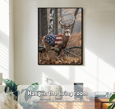 ACANDYL Deer DIY Paint by Numbers Kit for Adults Paint by Numbers Beginner Canvas Painting by Number American Flag DIY Acrylic Oil Painting on Canvas Arts Craft Decoration 16x20 Inch ACANDYL
