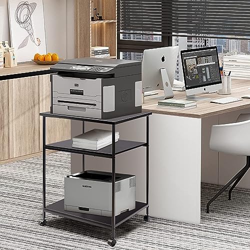 EMERIT Large Printer Stand, 23.6" W x 18.9" D x 31.5" H Printer Table with Adjustable Storage Shelf, 3 Tier Rolling Laser Printer Cart with Wheels for Home Office- Support 100 LBS Each Tier EMERIT