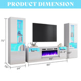 AMERLIFE Modern Highgloss Fireplace Entertainment Center Set, Includes 80" Fireplace TV Stand & 2 LED Highlight Bookcases, Fireplace Storage Cabinets for TVs up to 90", White AMERLIFE
