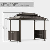 Domi 6x10FT Hardtop Grill Gazebo, BBQ Gazebo with Double Galvanized Steel Roof, 2 Storage Cabinets and Ceiling Hooks, Outdoor Grill Shelter for Backyard, Lawn and Garden(Brown) domi outdoor living