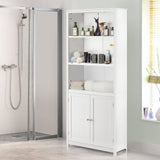 Tangkula 3-Tier White Bookcase with Double Doors for Elegant Storage Solutions Tangkula