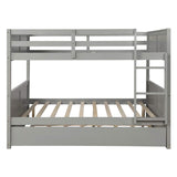 KLMM Full Over Full Bunk Bed with Trundle, Solid Wood Bunk Bed with Ladder and Safety Guard Rail, Can Accommodate 5 Person, Apply to Bedroom/Dormitory (Gray) KLMM