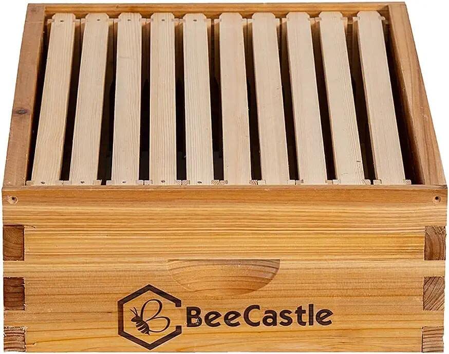 BeeCastle 10 Frame Assembled Medium Honey Super Bee Hive Box with Beehive Frames ＆ Beeswax Coated Foundation Sheets BeeCastle
