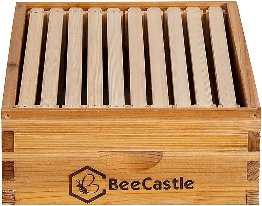 BeeCastle 10 Frame Assembled Medium Honey Super Bee Hive Box with Beehive Frames ＆ Beeswax Coated Foundation Sheets - WoodArtSupply