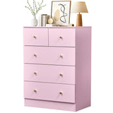 Karl home Dresser for Bedroom, Modern Wood Dresser Chest of Drawers, Bedroom Dressers Nightstand, Anti-Tipping Device, Rose Gold Metal Handle, Living Room, Hallway, Office (Pink-5 Drawer) Karl home