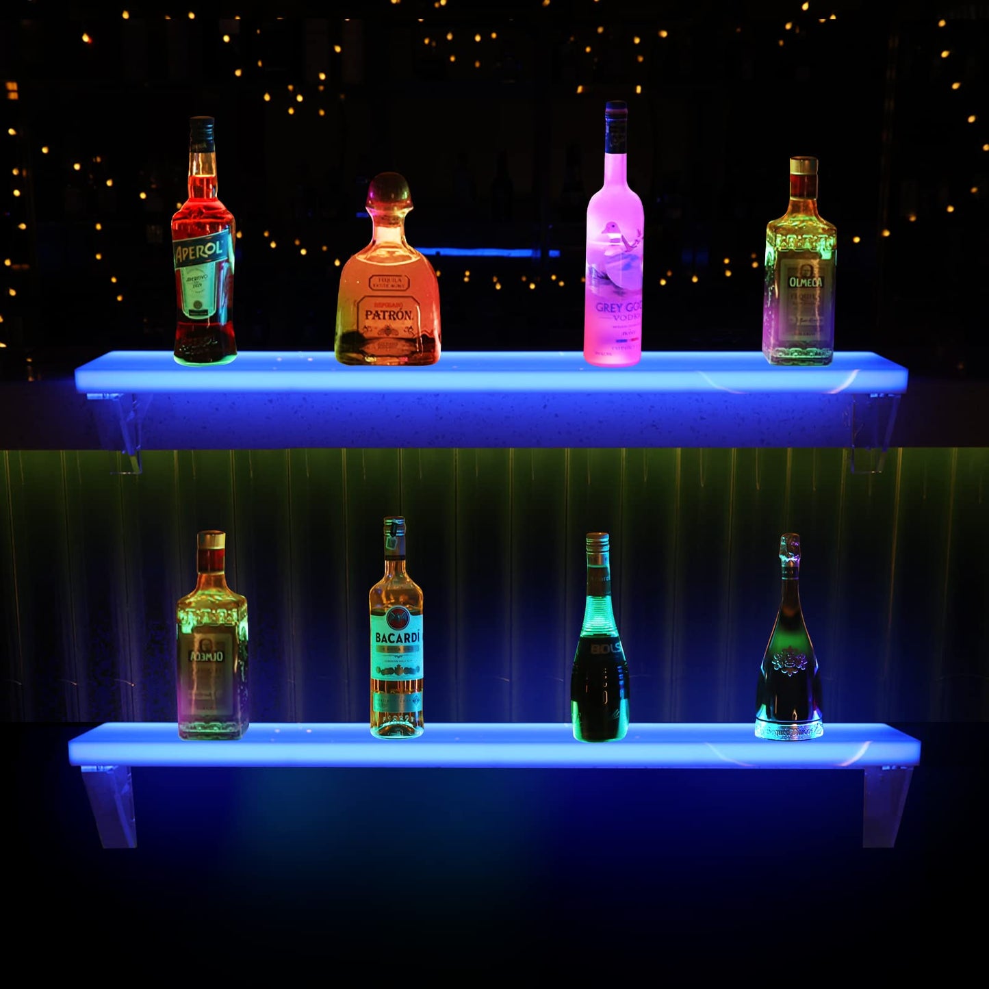 Cimcame Led Lighted Liquor Bottle Display Shelf Set of 2 with Remote&APP Control 40 Inch Floating Wall-Mounted Illuminated Marquee Lighting Shelves for Home Commercial Bar