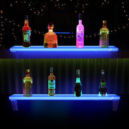 Cimcame Led Lighted Liquor Bottle Display Shelf Set of 2 with Remote&APP Control 40 Inch Floating Wall-Mounted Illuminated Marquee Lighting Shelves for Home Commercial Bar