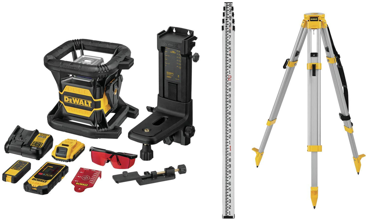 DEWALT 20V MAX Laser Level Kit with Tripod and Grade Rod, Rotary, Red, 2000-Foot Range (DW080LRSK) - WoodArtSupply