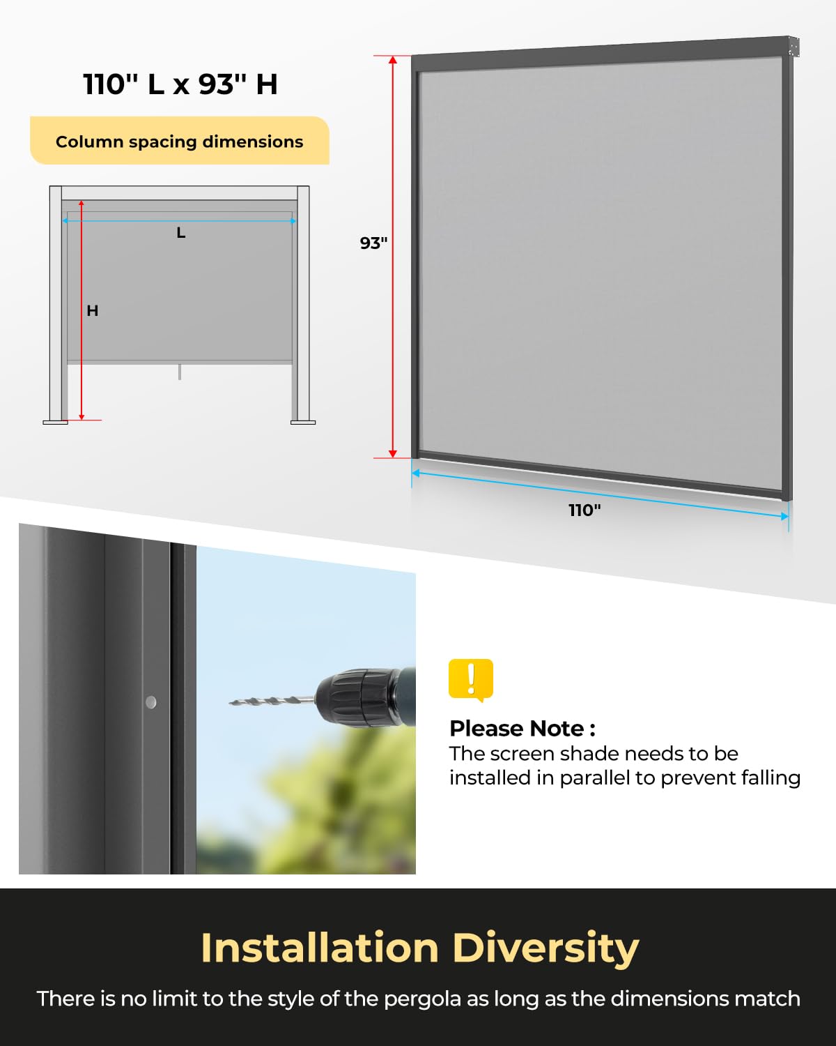 UNISHADES Retractable Pergola Sun Shade, for use on The Side of a 9.17'L × 7.75'H pergola to Block Out Light and Mosquitoes, not The pergola Itself. UNISHADES