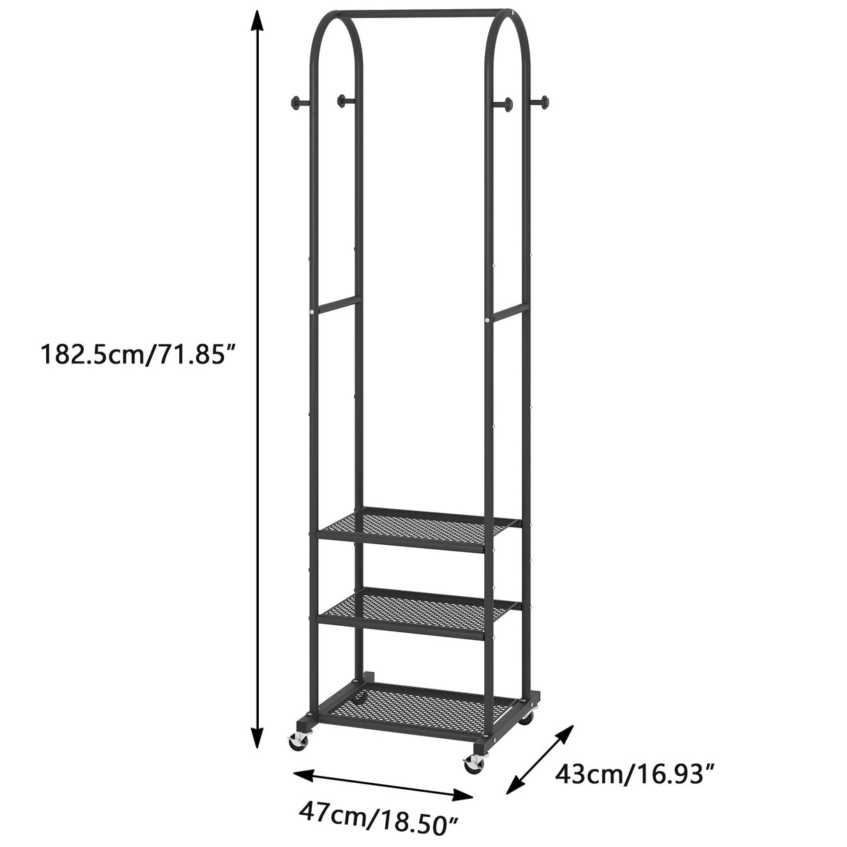Kaitiemoo Heavy Duty Clothing Rack With Wheels,Modern Garment Rack With 3 Metal Shelves, 71.8Inches Display Rack For Hanging Clothes, Hanging Rod For Small Space,Black Kaitiemoo